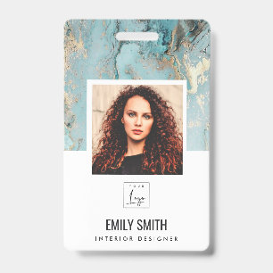 AQUA TEAL AGATE EMPLOYEE PHOTO BAR CODE NAME BADGE ID BADGE