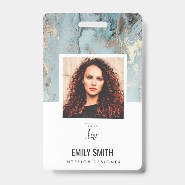 AQUA TEAL AGATE EMPLOYEE PHOTO BAR CODE NAME BADGE ID BADGE (Front)