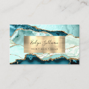 Aqua Teal and Gold Agate Business Card