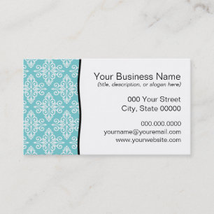 Aqua Teal and White Damask Business Card