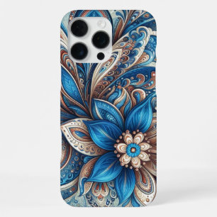 Aqua Teal Azure Blue Beige Paisley Art Pattern iPhone 16 Pro Max Case