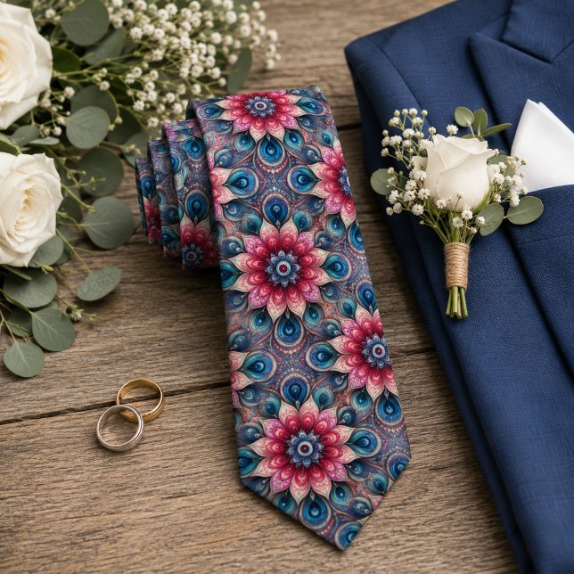 Aqua Teal Azure Blue Beige Paisley Art Pattern Tie (Creator Uploaded)
