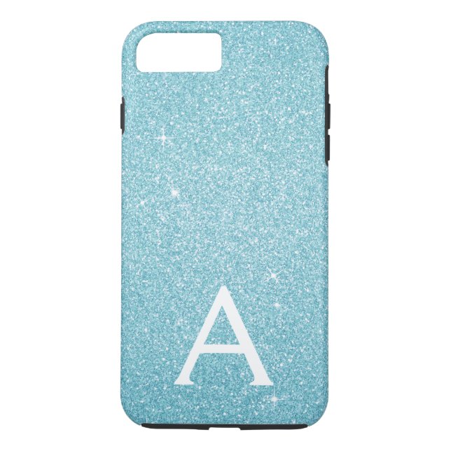 Aqua Teal Blue Glitter and Sparkle Monogram Case-Mate iPhone Case (Back)