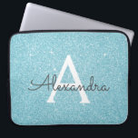 Aqua Teal Blue Glitter and Sparkle Monogram Laptop Sleeve<br><div class="desc">Aqua Teal Blue Faux Glitter and Sparkle Elegant Monogram Case. This case can be customised to include your initial and first name.</div>