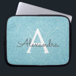 Aqua Teal Blue Glitter and Sparkle Monogram Laptop Sleeve<br><div class="desc">Aqua Teal Blue Faux Glitter and Sparkle Elegant Monogram Case. This case can be customised to include your initial and first name.</div>