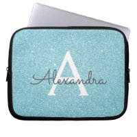 Aqua Teal Blue Glitter and Sparkle Monogram