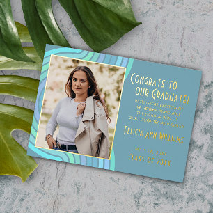 Aqua Teal Blue Gold Foil Graduation Announcement
