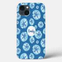 Aqua-teal blue sand dollar watercolor-custom name