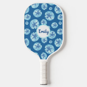 Aqua-teal blue sand dollar watercolor-custom name pickleball paddle