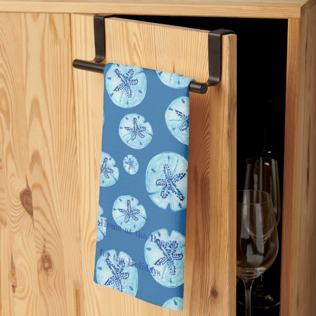 Aqua-teal blue sand dollar watercolor-custom tea towel (Thirds Fold)