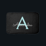 Aqua Teal Blue Script Girly Monogram Name Bath Mat<br><div class="desc">Black and Aqua Teal Blue Simple Script Monogram Name Bath Mats. This makes the perfect graduation,  birthday,  wedding,  bridal shower,  anniversary,  baby shower or bachelorette party gift for someone that loves glam luxury and chic styles.</div>