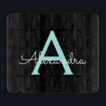 Aqua Teal Blue Script Girly Monogram Name Cutting Board<br><div class="desc">Black and Aqua Teal Blue Simple Script Monogram Name Cutting Board. This makes the perfect graduation,  birthday,  wedding,  bridal shower,  anniversary,  baby shower or bachelorette party gift for someone that loves glam luxury and chic styles.</div>