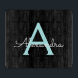 Aqua Teal Blue Script Girly Monogram Name Cutting Board<br><div class="desc">Black and Aqua Teal Blue Simple Script Monogram Name Cutting Board. This makes the perfect graduation,  birthday,  wedding,  bridal shower,  anniversary,  baby shower or bachelorette party gift for someone that loves glam luxury and chic styles.</div>