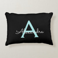 Aqua Teal Blue Script Girly Monogram Name