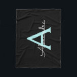 Aqua Teal Blue Script Girly Monogram Name Fleece Blanket<br><div class="desc">Black and Aqua Teal Blue Monogram Name Fleece Blanket. This makes the perfect sweet 16 birthday,  wedding,  bridal shower,  anniversary,  baby shower or bachelorette party gift for someone that loves glam luxury and chic styles.</div>