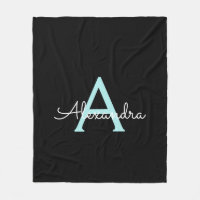 Aqua Teal Blue Script Girly Monogram Name