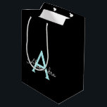 Aqua Teal Blue Script Girly Monogram Name Medium Gift Bag<br><div class="desc">Black and Aqua Blue Teal Simple Script Monogram Name Gift Bag. This makes the perfect sweet 16 birthday,  wedding,  bridal shower,  anniversary,  baby shower or bachelorette party gift bag for someone that loves glam luxury and chic styles.</div>