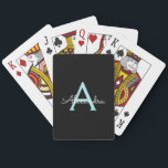 Aqua Teal Blue Script Girly Monogram Name Playing Cards<br><div class="desc">Black and Aqua Blue Teal Simple Script Monogram Name Playing Cards. This makes the perfect sweet 16 birthday,  wedding,  bridal shower,  anniversary,  baby shower or bachelorette party gift for someone that loves glam luxury and chic styles.</div>