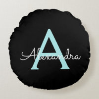 Aqua Teal Blue Script Girly Monogram Name