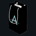 Aqua Teal Blue Script Girly Monogram Name Small Gift Bag<br><div class="desc">Black and Aqua Blue Teal Simple Script Monogram Name Gift Bag. This makes the perfect sweet 16 birthday,  wedding,  bridal shower,  anniversary,  baby shower or bachelorette party gift bag for someone that loves glam luxury and chic styles.</div>