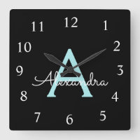 Aqua Teal Blue Script Girly Monogram Name