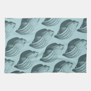 Aqua Teal Blue Sea Shells Tea Towel