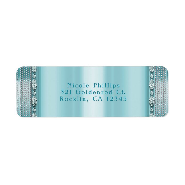 Aqua Teal Blue & Silver Diamond Bling Invitation (Front)