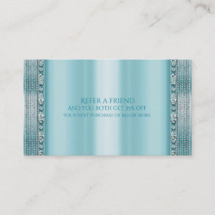 Aqua Teal Blue & Silver Diamond Bling Refer Friend Referral Card