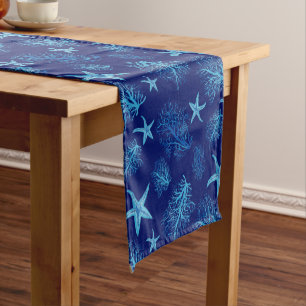 Aqua-teal blue starfish-coral    short table runner