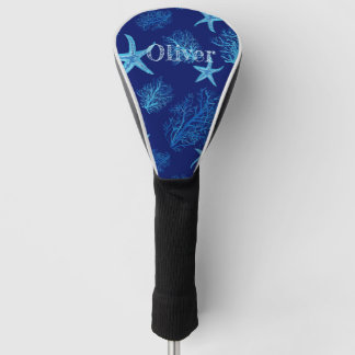 Aqua-teal blue starfish-coral-w custom golf head cover