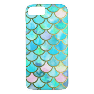 Aqua Teal Blue Watercolor Mermaid Scales Pattern Case-Mate iPhone Case