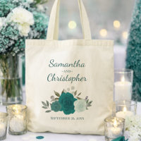 Aqua & Teal Boho Roses Couple's Names Wedding 