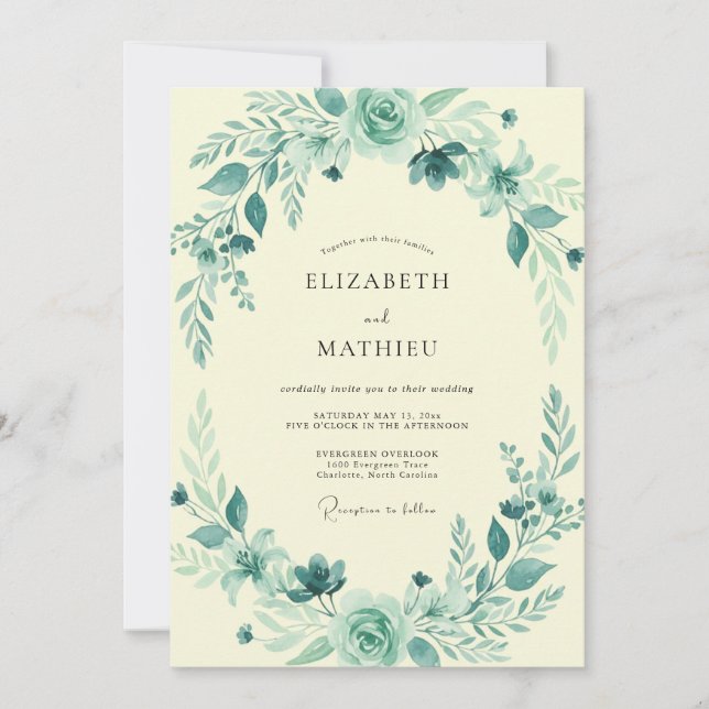 Aqua Teal Botanical Wedding Invitation (Front)