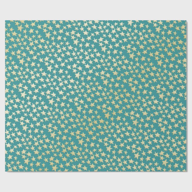 Aqua & Teal Christmas Wrapping Paper with Gold Acc (Flat)