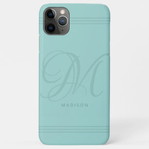 Aqua Teal Elegant Minimalist Monogram and Name Case-Mate iPhone Case
