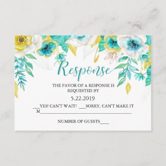 Aqua Teal Floral Wedding RSVP Card