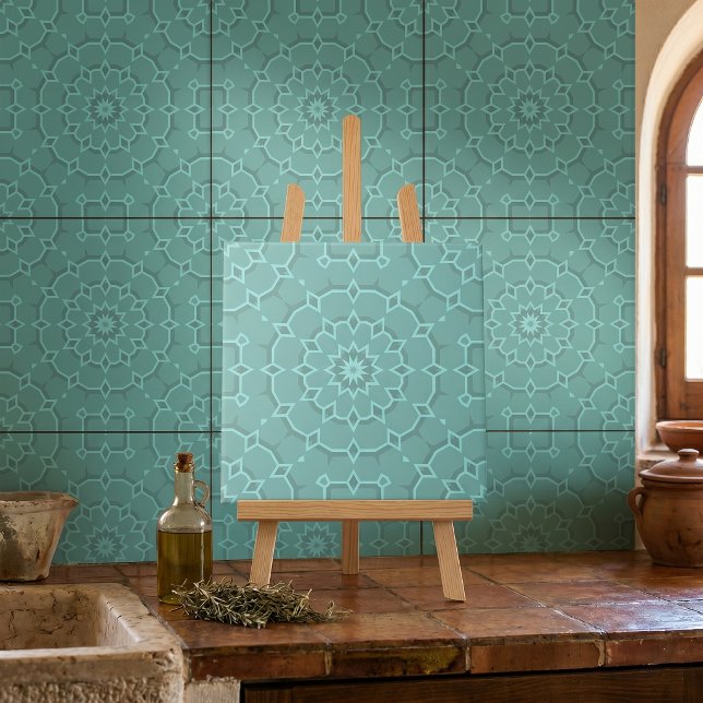Aqua Teal Geometric Mandala Moroccan Pattern Tile (Creator Uploaded)