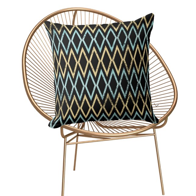 Aqua Teal Gold  Diamonds on Black Pillow (Creator Uploaded)