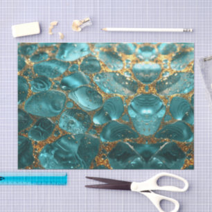 Aqua Teal Gold Mosaic Watercolor Sea Glass pattern Tissue Paper