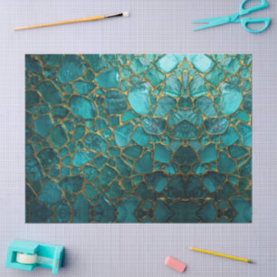 Aqua Teal Gold Mosaic Watercolor Sea Glass pattern Tissue Paper