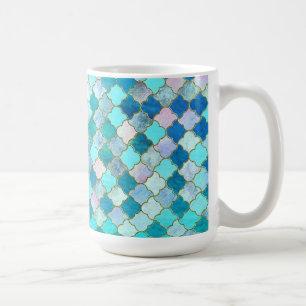 Aqua Teal Gold Oriental Moroccan Tile pattern Coffee Mug