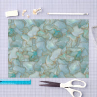 Aqua Teal Gold Watercolor Marbelized Sea Glass