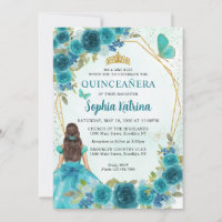 Aqua Teal Green Gold Floral Princess Quinceañera