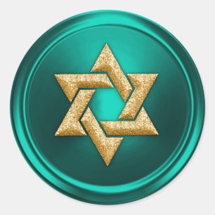 Aqua Teal Green Gold Star of David Envelope Seal