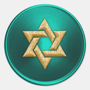 Aqua Teal Green Gold Star of David Envelope Seal