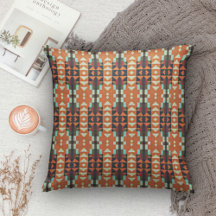 Aqua Teal Green Orange Taupe Beige Tribal Pattern