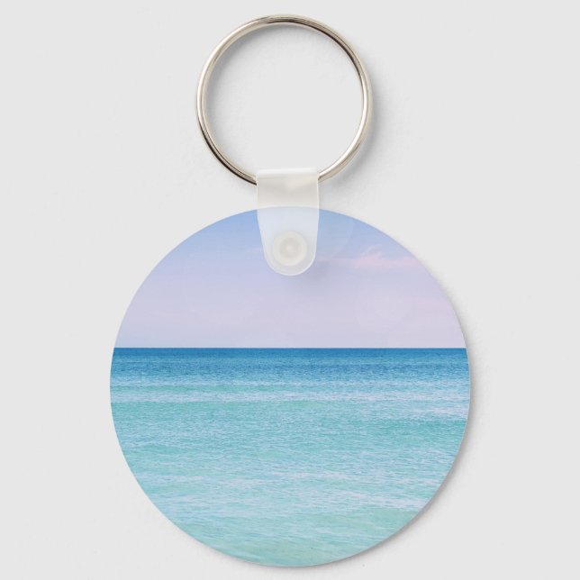 Aqua Teal Lavender Ocean Waves Tropical Beach Key Ring (Front)