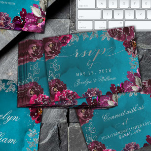 Aqua Teal Merlot Jewel Tone RSVP Online Card