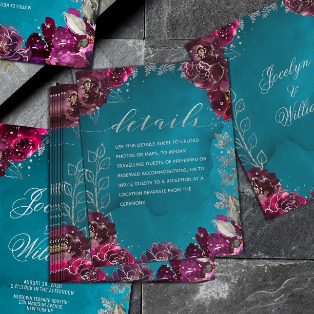 Aqua Teal Merlot Jewel Tone Wedding Details Sheet Enclosure Card (Aqua Teal Merlot Jewel Tone Wedding
Details Enclosure Sheet when you want to convey more info)