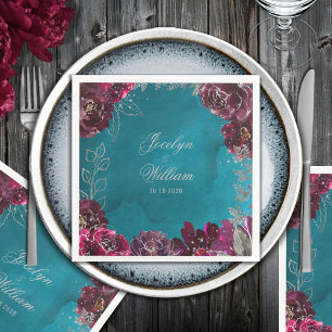Aqua Teal Merlot Jewel Tone Wedding Napkin